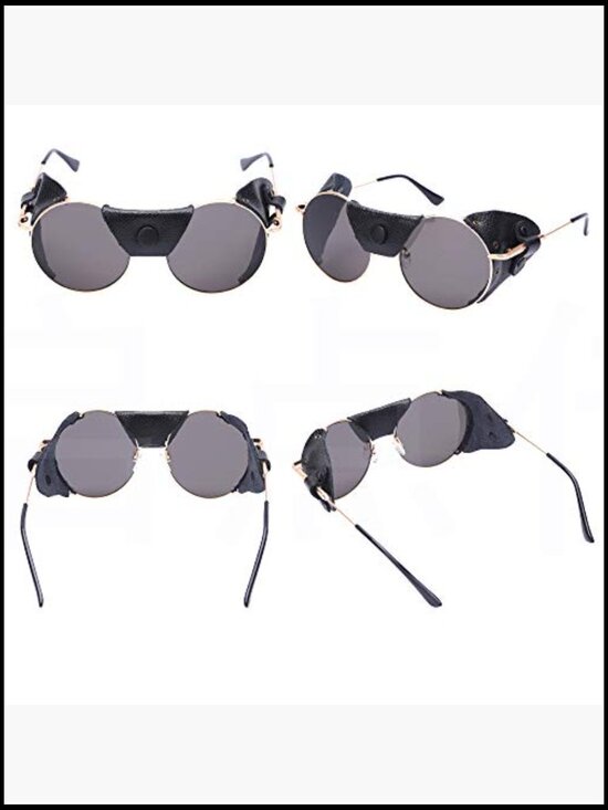 Metal frame round steampunk sunglasses with side shields windproof for hiking main image 6